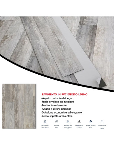 Pavimento in PVC Adesivo Effetto Legno Color Rovere Sbiancato 1 Pz.  91,44X15,24X1,5Mm 8007 GICOS 