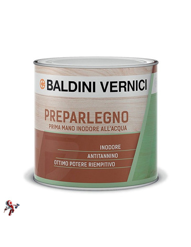 Baldini Vernici PREPARLEGNO Prima Mano Inodore All'acqua Per Legno 0,5 LT