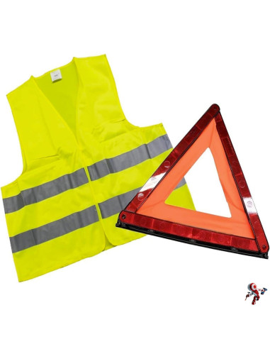 UNICAR - Triangolo Auto Omologato e Gilet Catarifrangente - Giallo - Alta visibilità - Kit di Emergenza - Sicurezza Stradale