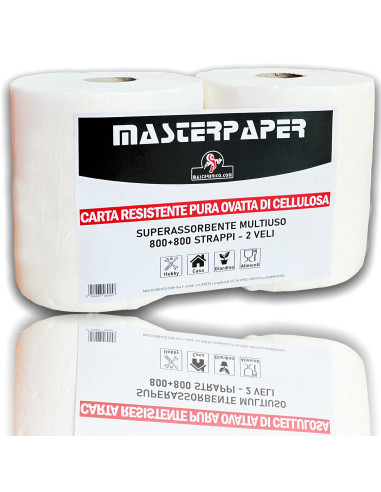Confezione da 2 bobine di carta industriale cellulosa bianca - Rotoli di  carta meccanica industriale di pasta - Rotolo di carta pretagliata doppio  strato - carta resistente, officine cucina - finitura 