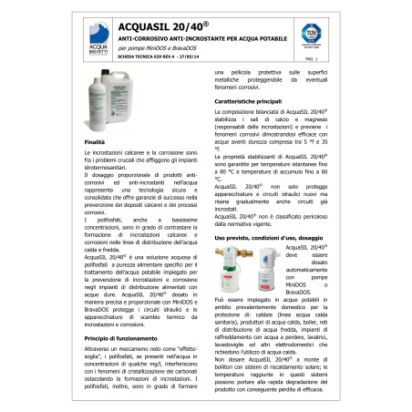 Acquabrevetti Acquasil 20/40 Antincrostante ed Anticorrosivo Flaconi da 1Kg e 5 Kg Liquido