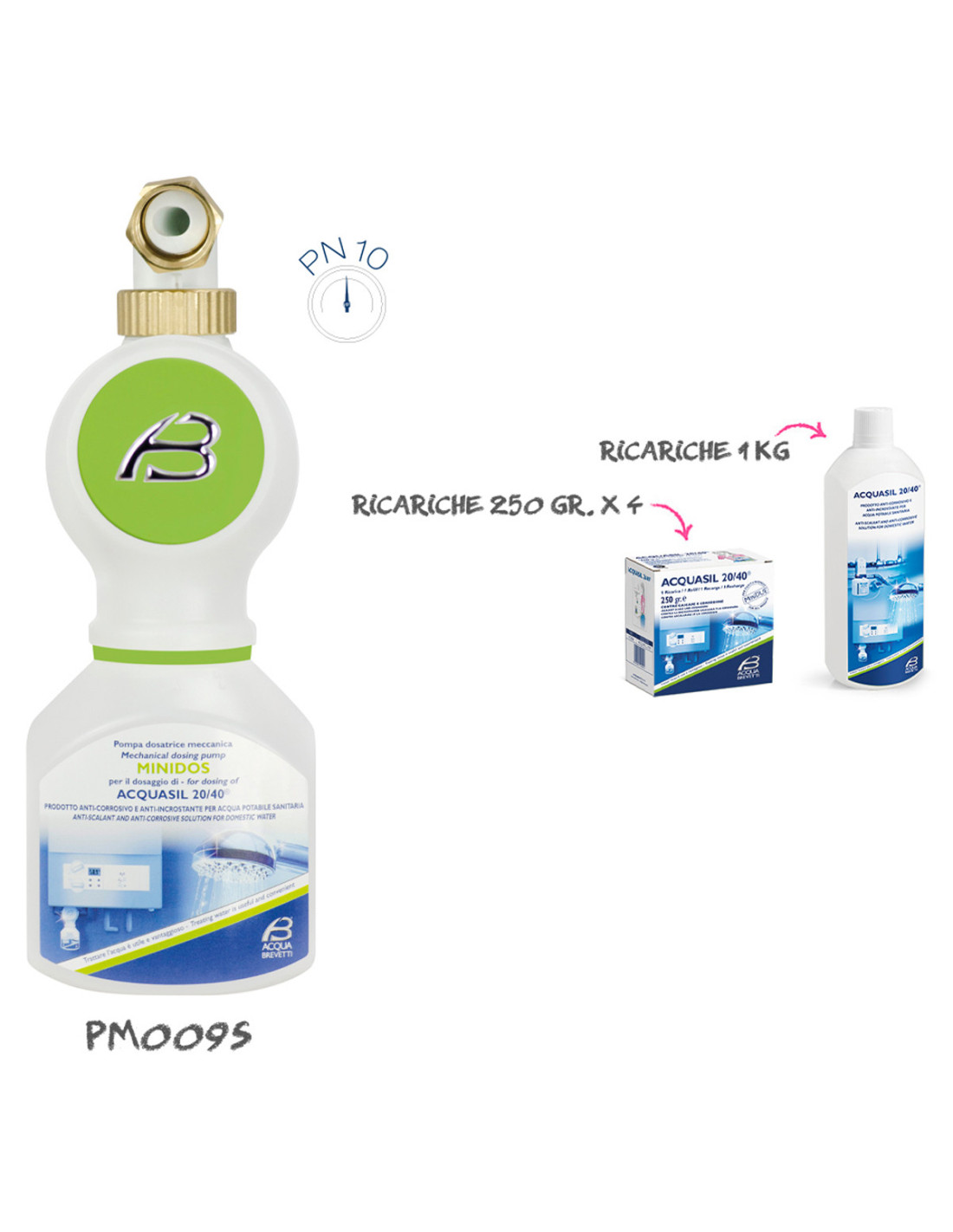 Dosatore Minidos Acqua Brevetti per liquido a polifosfati Ricarica Acqua  Sil 20-40 - Termoidraulica Tics