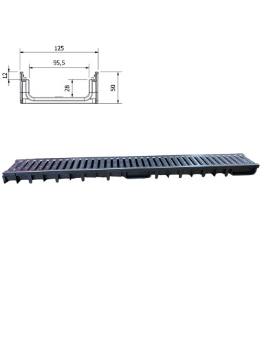 Canaletta di scolo acqua carrabile in PP-PE con griglia zincata 125x50